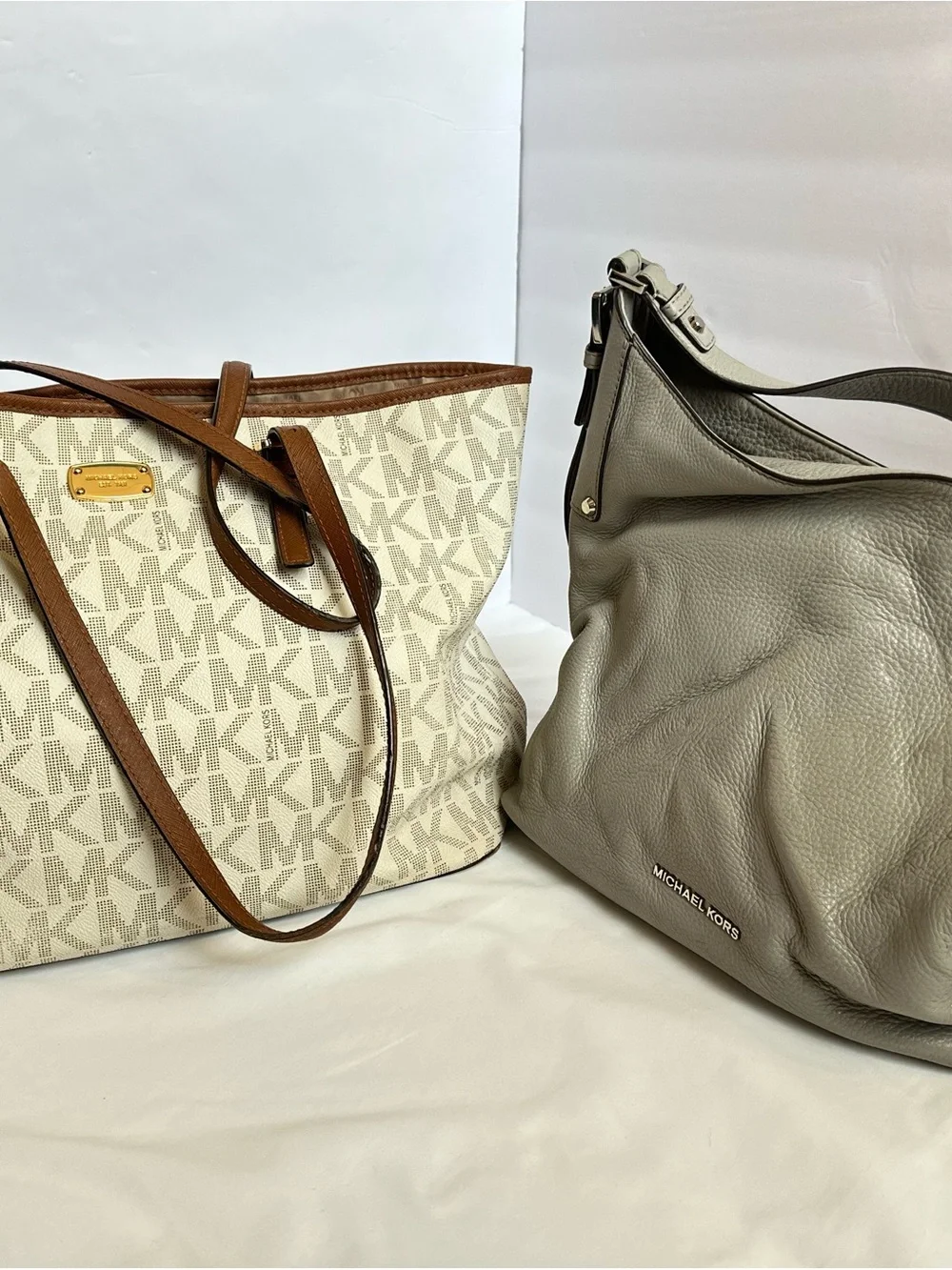 Bundle (2)Michael Kors Cream Logo Tote and Taupe Leather Hobo